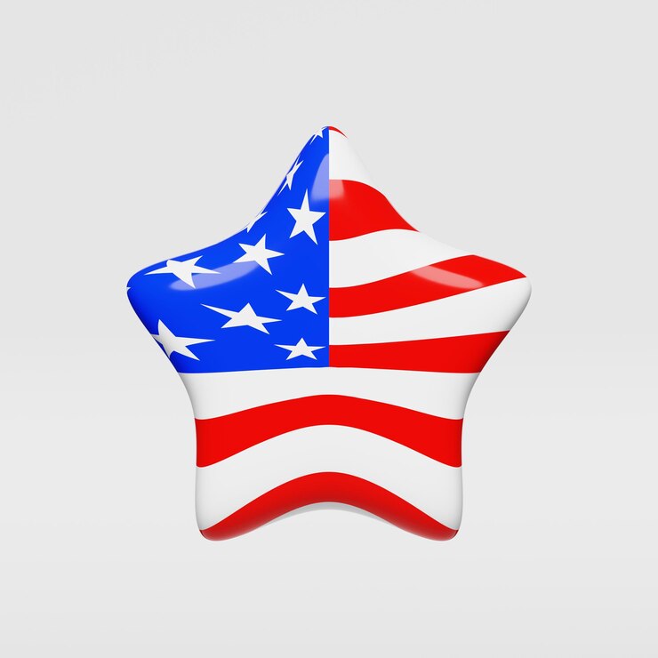 Foto bandeira dos eua estrela fundo branco dia da independência dos estados unidos 3d renderização forma volumétrica 4 de julho cartão de felicitações