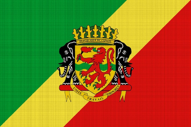 Foto bandeira e brasão de armas da república do congo em um fundo texturizado colagem conceitual