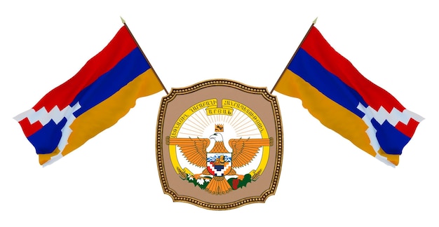 Bandeira e o brasão de Artsakh Background para editores e designers Ilustração 3D de feriado nacional