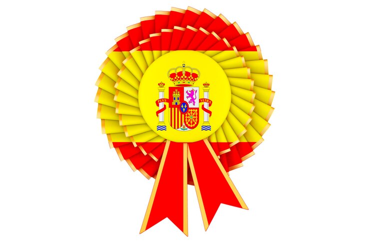 Foto bandeira espanhola pintada na roseta de fita de premiação renderização 3d