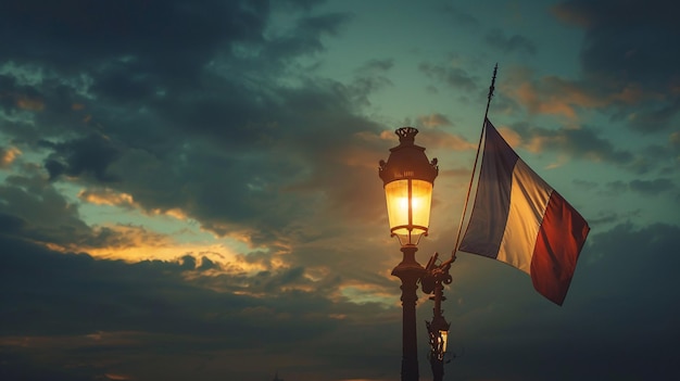 Foto bandeira francesa exibida em um farol para o dia da bastilha