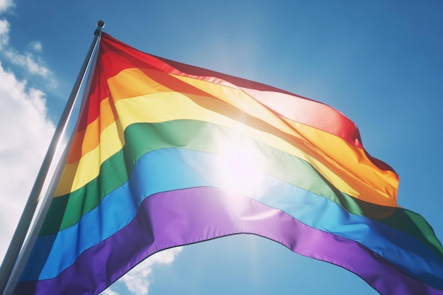 Bandeira gay lgbt arco-íris generativa ai contra um céu azul