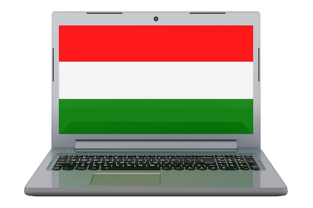 Bandeira húngara na ilustração 3D da tela do laptop isolada no fundo branco