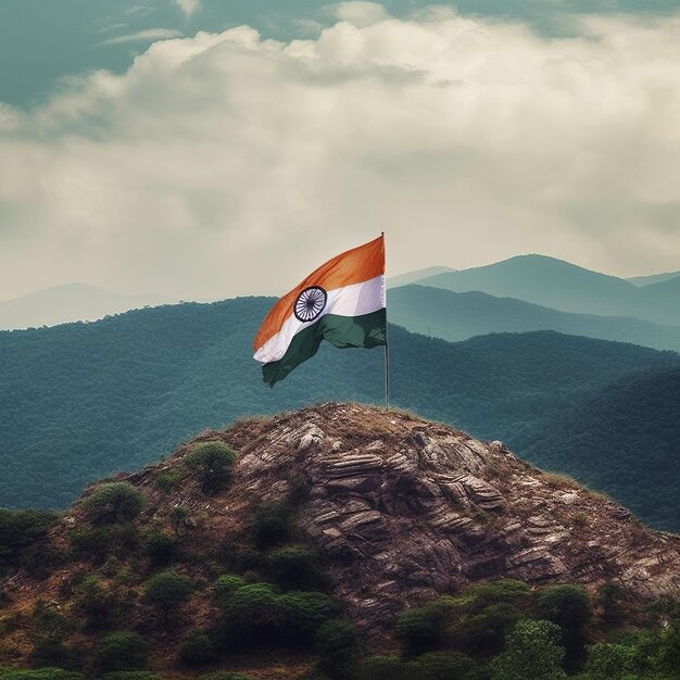 Bandeira indiana a agitar na colina