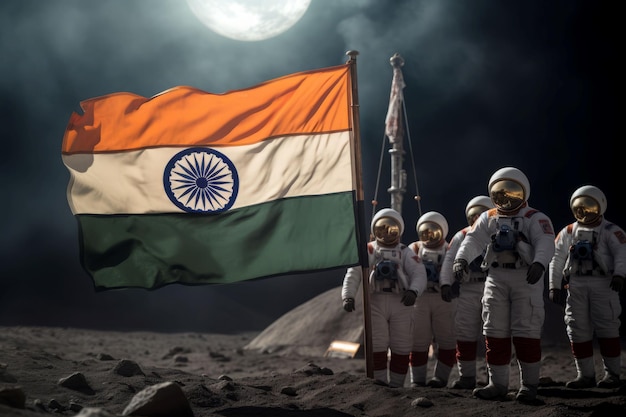 Bandeira indiana na lua com astronautas Programa espacial lunar Generate Ai