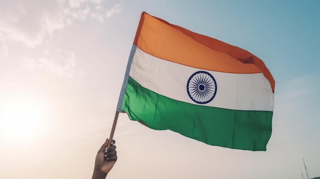 Bandeira indiana segurando na mão para o Ai generativo da Índia do Dia da Independência