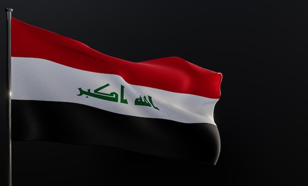 Bandeira Iraque Tecido bandeira Iraque no fundo preto Copiar espaço Trabalho 3D e ilustração 3D