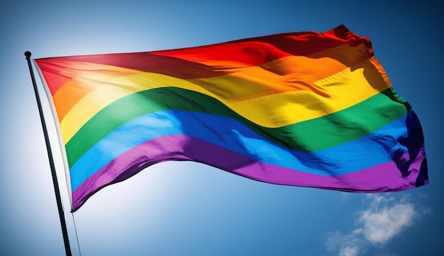 Foto bandeira lgbt contra o céu azul generative ai