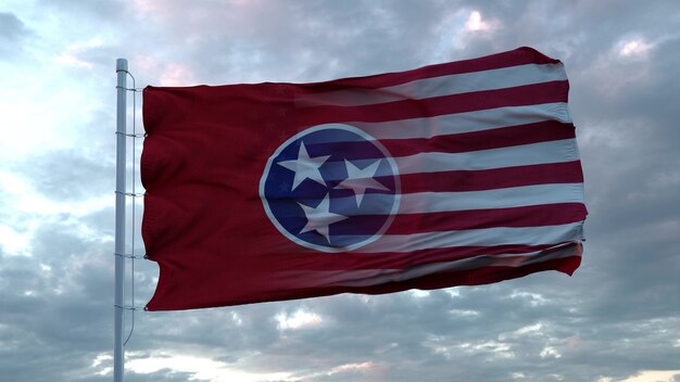 Bandeira mista dos EUA e Tennessee balançando ao vento
