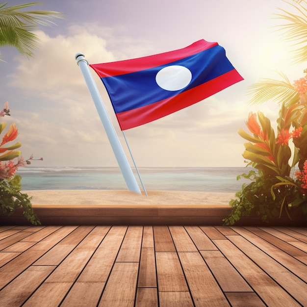 Bandeira mundial do Laos em um fundo de verão