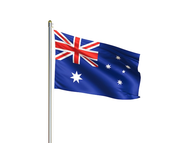 Bandeira nacional da Austrália acenando em fundo branco isolado Ilustração 3D da bandeira da Austrália