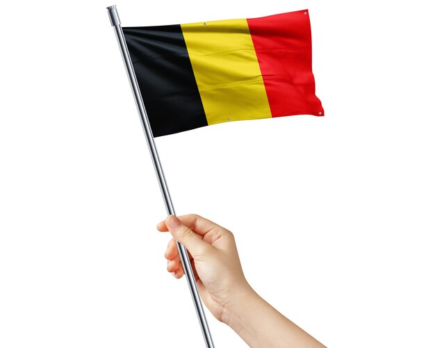 Foto bandeira nacional da bélgica em mãos para celebração nacional