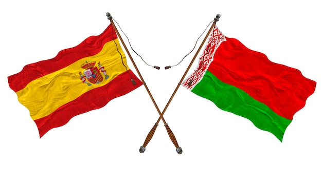 Bandeira nacional da Bielorrússia e Espanha Fundo para designers