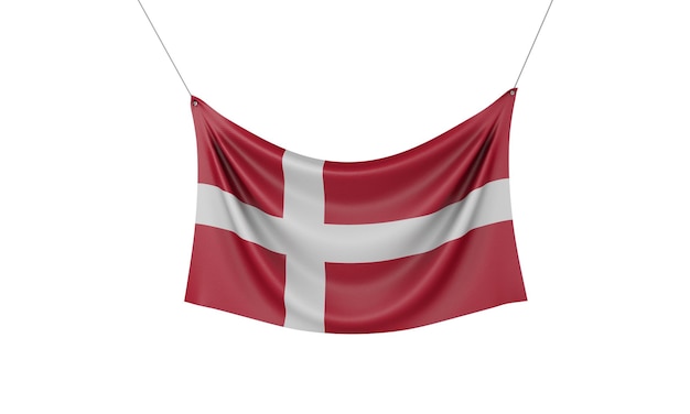 Bandeira nacional da Dinamarca pendurando a renderização da bandeira de tecido d