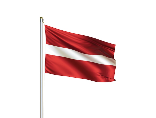 Bandeira nacional da Letônia acenando em fundo branco isolado Ilustração 3D da bandeira da Letônia