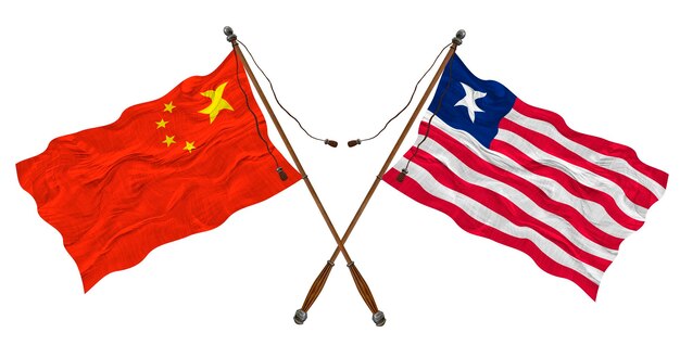 Bandeira nacional da Libéria e China Background para designers