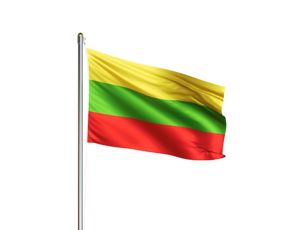 Bandeira nacional da Lituânia acenando em fundo branco isolado Ilustração 3D da bandeira da Lituânia