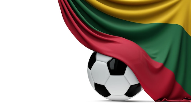 Bandeira nacional da Lituânia drapejada sobre uma bola de futebol de futebol 3D Rendering