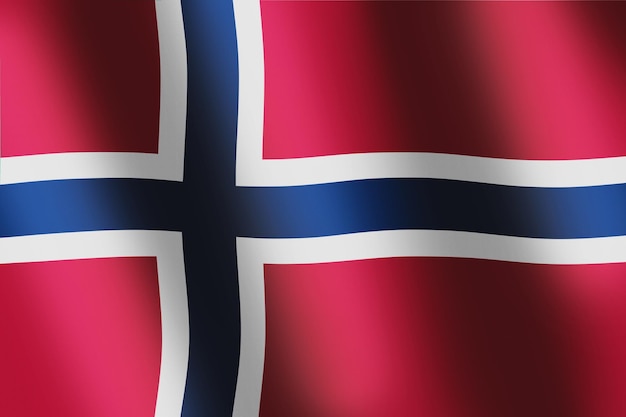 Bandeira nacional da Noruega Bandeira vermelha da Noruega com uma cruz azul marinho fimbriada em branco com onda de vento suave para banner ou fundo Cores nacionais e símbolo da Noruega Ondas ondulações na bandeira