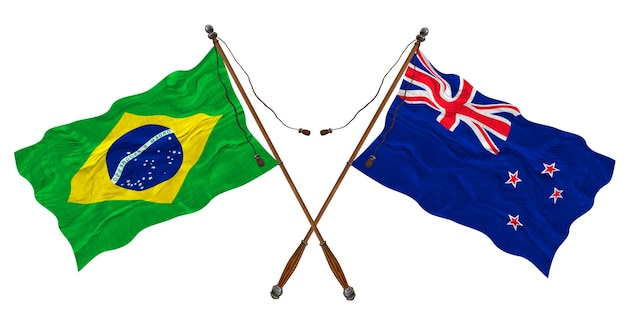 Bandeira nacional da Nova Zelândia e do Brasil Background para designers