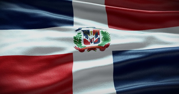 Bandeira nacional da República Dominicana acenando fundo Plano de fundo com espaço de cópia