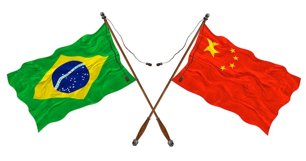 Foto bandeira nacional da república popular da china e do brasil background para designers