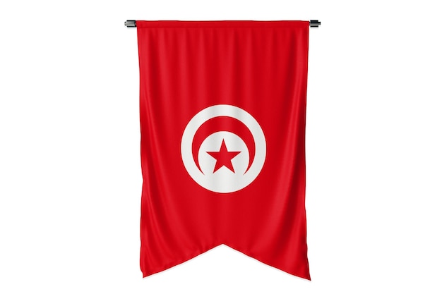 Bandeira Nacional da Tunísia Isolada 3D Fundo Branco