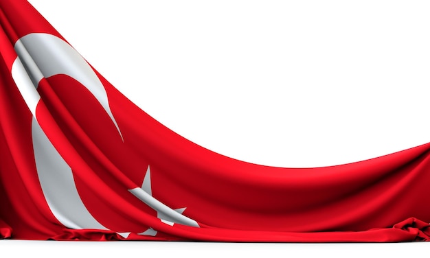 Bandeira nacional da turquia pendurada faixa de tecido renderização em 3D