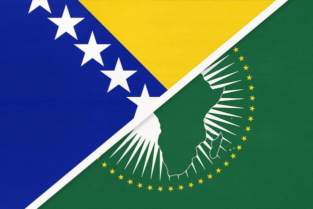 Bandeira nacional da União Africana e da Bósnia e Herzegovina do continente africano têxtil vs símbolo bósnio