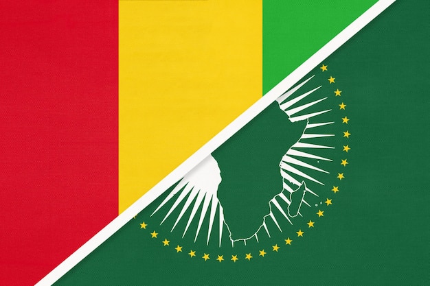 Bandeira nacional da União Africana e da Guiné do continente africano têxtil vs símbolo guineense