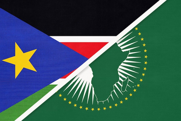 Bandeira nacional da união africana e do sudão do sul do continente africano têxtil vs símbolo sudanês