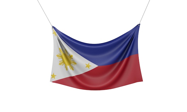 Bandeira nacional das filipinas pendurando a renderização da bandeira de tecido d