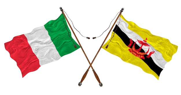 Bandeira nacional de Brunei e Itália Fundo para designers