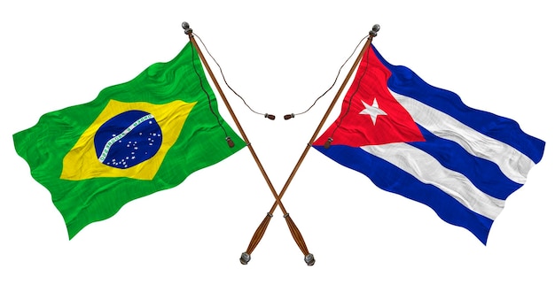 Foto bandeira nacional de cuba e brasil background para designers