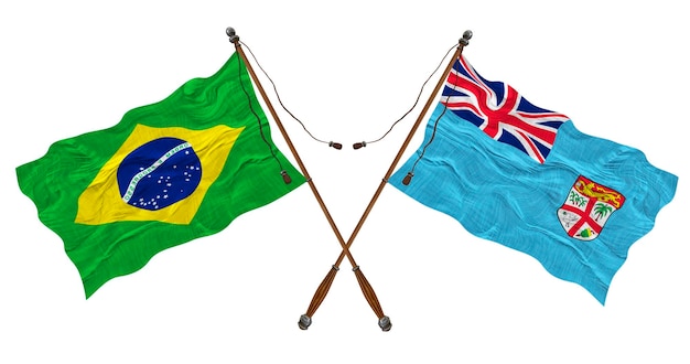 Bandeira nacional de Fiji e fundo do Brasil para designers