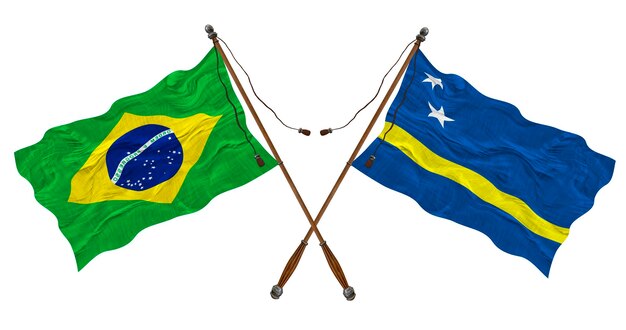 Bandeira nacional de Kuraçao e fundo do Brasil para designers