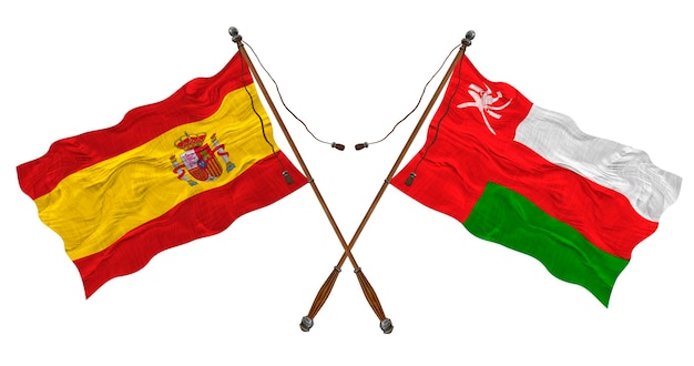 Bandeira nacional de Omã e Espanha Fundo para designers