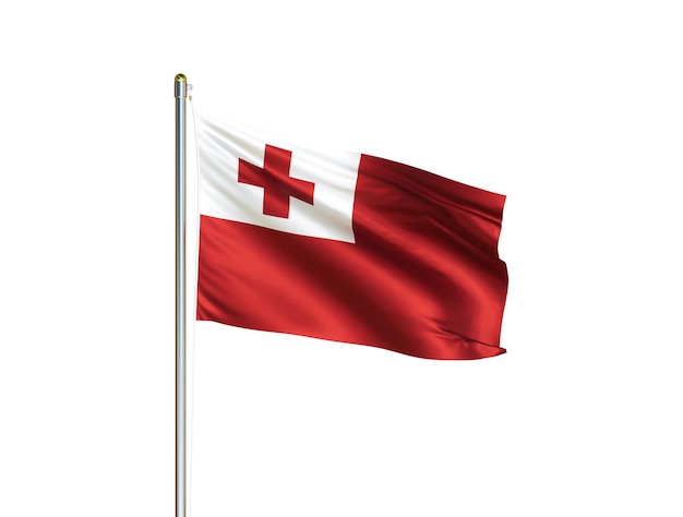 Bandeira nacional de Tonga acenando em fundo branco isolado Ilustração 3D da bandeira de Tonga