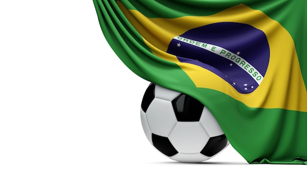 Foto bandeira nacional do brasil drapejada sobre uma bola de futebol de futebol 3d rendering