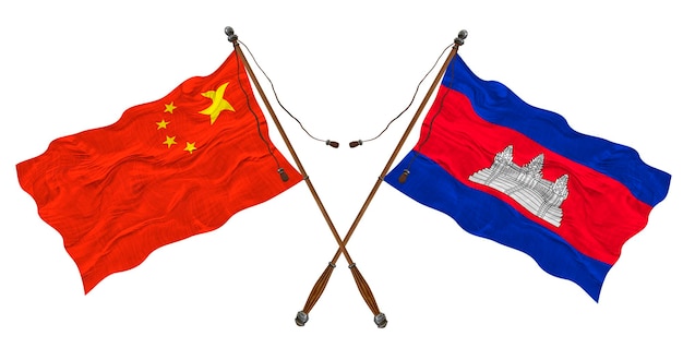 Bandeira nacional do Camboja e China Background para designers