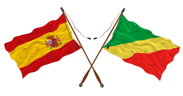 Bandeira nacional do Congo Brazzaville e Espanha Background para designers