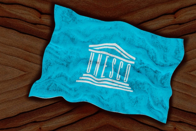 Bandeira Nacional do Fundo da UNESCO com a bandeira da UNESCO