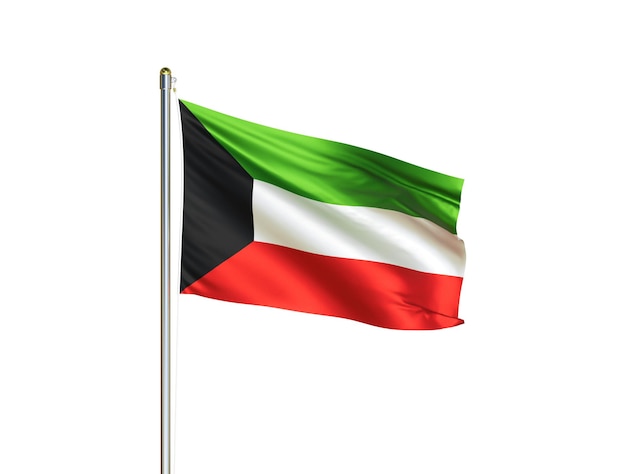 Foto bandeira nacional do kuwait acenando em fundo branco isolado ilustração 3d da bandeira do kuwait