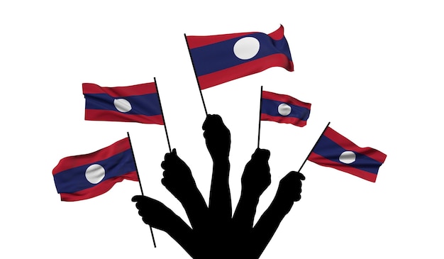 Bandeira nacional do laos sendo acenada d renderização