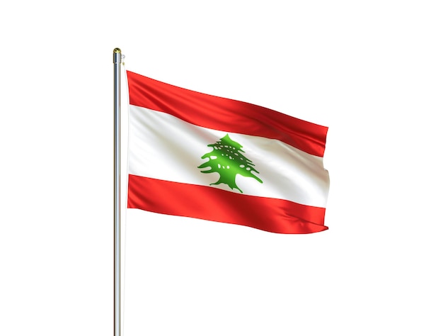Bandeira nacional do Líbano acenando em fundo branco isolado Ilustração 3D da bandeira do Líbano