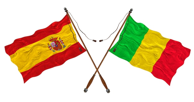 Bandeira nacional do Mali e da Espanha Fundo para designers