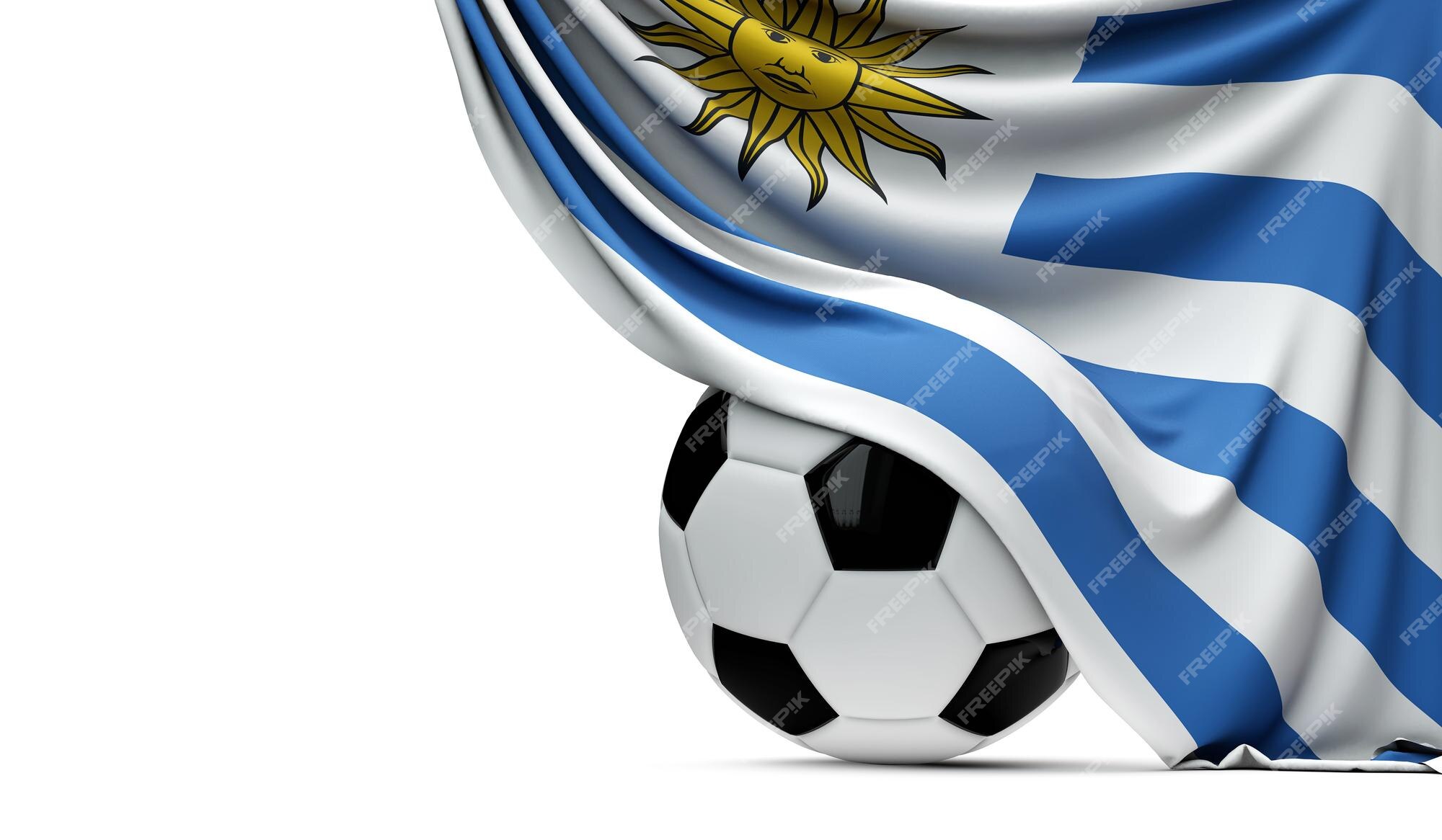 Escudo da bandeira nacional do uruguai com uma bola de futebol 3d