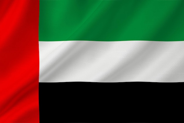 Bandeira nacional dos Emirados Árabes Unidos fundo têxtil de tecido fechado