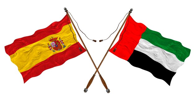 Bandeira nacional dos Emirados Árabes Unidos e Espanha Background para designers