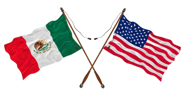 Bandeira nacional dos Estados Unidos da América EUA e fundo do México para designers